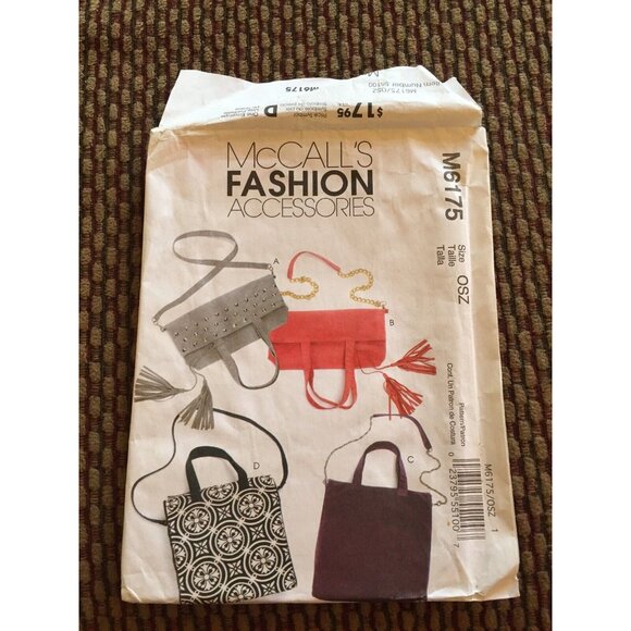 McCall's M6175 Sewing Pattern Handbag Tote Bag Purse Fashion Accessories Uncut - Picture 3 of 4
